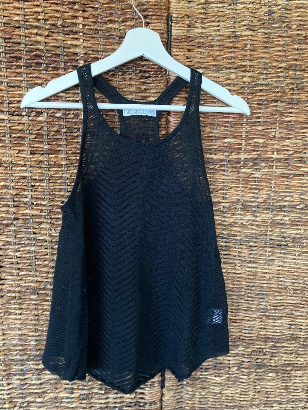 Chelsea Flower Black Lacy Linen Knit Top